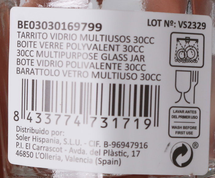 Mediterraneo Tarrito Vidrio Multiusos 30 cc (Ancho: 4,8 cm, Alto: 5,4 cm, Largo: 4,7 cm) (72 Unidades)