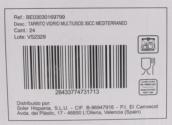Mediterraneo Tarrito Vidrio Multiusos 30 cc (Ancho: 4,8 cm, Alto: 5,4 cm, Largo: 4,7 cm) (72 Unidades)