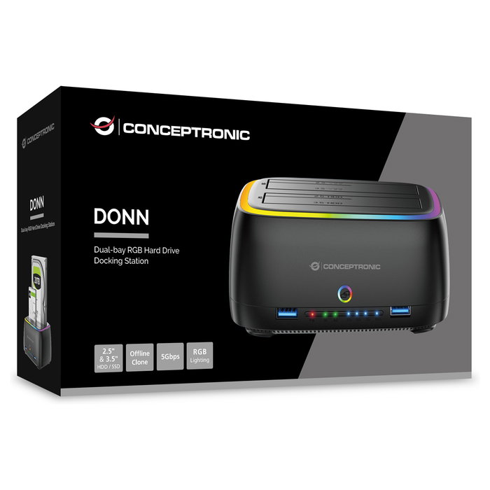 Conceptronic DONN36B Estación de acoplamiento para 2 unidades HDD/SSD 2.5/3.5 pulgadas