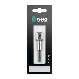 Wera Adaptador de Cuadradillo 1/2 Pulg x 72 mm con Bola, Vástago Hexagonal 1/4 Pulg para Llave Manual