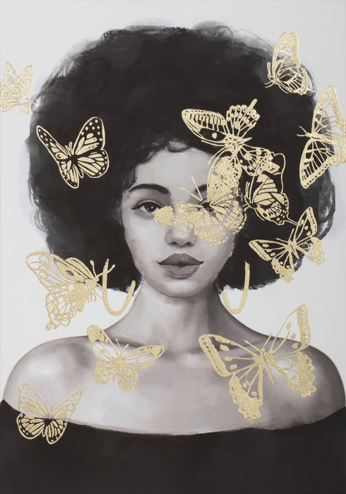 DKD Home Decor Cuadro Lienzo Chica Mariposas Surtido de 2 Piezas