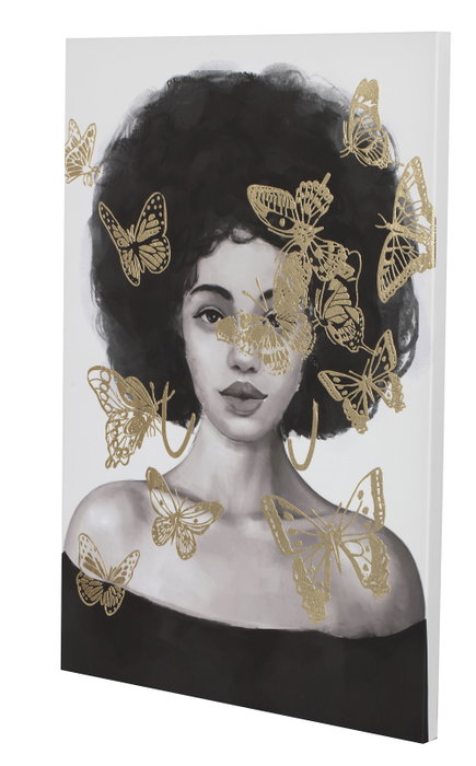 DKD Home Decor Cuadro Lienzo Chica Mariposas Surtido de 2 Piezas