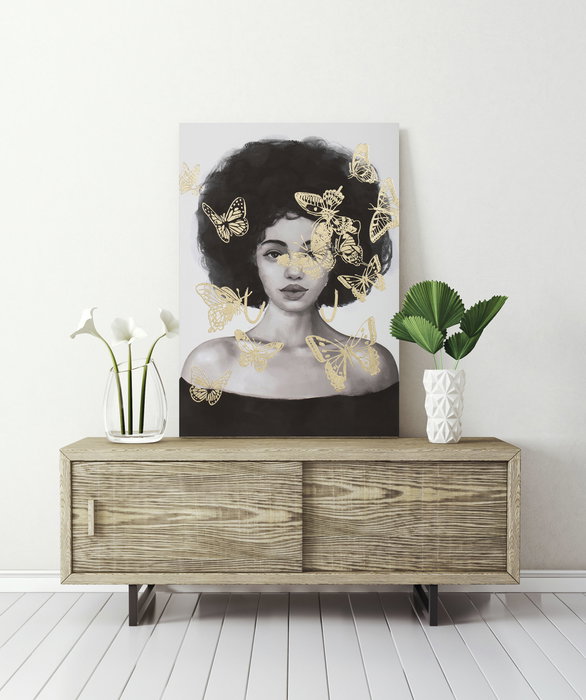 DKD Home Decor Cuadro Lienzo Chica Mariposas Surtido de 2 Piezas