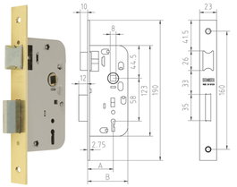 MCM Cerradura de embutir 1 punto 1508-2-45 con acabado latón
