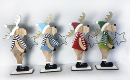 DKD Home Decor Figura de Reno de Madera y Poliéster, Surtido de 4 Unidades, Navidad Alpina