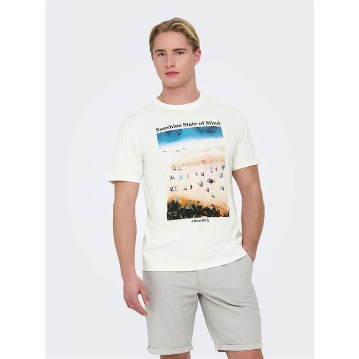 Camiseta de Manga Corta Hombre Only & Sons Onskolton Reg Beach Blanco Camiseta de Manga Corta Hombre Only & Sons Onskolton Reg Beach Blanco