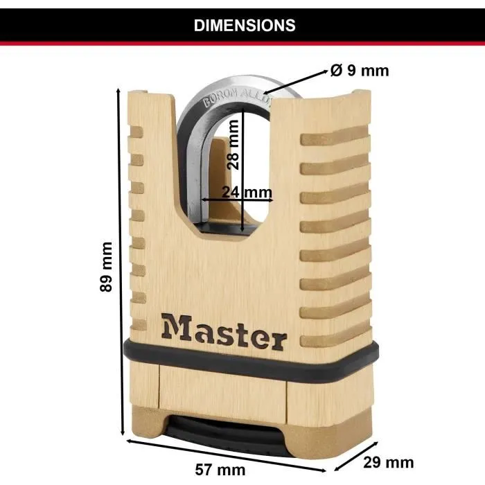 Master Lock Candado M1177EURD de Latón Macizo de Alta Seguridad, Grillete Protegido, Combinación Programable