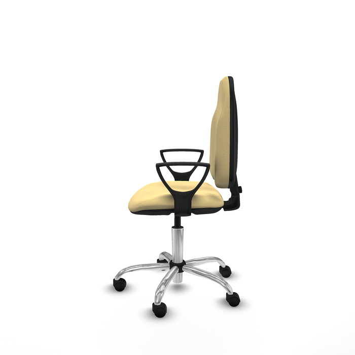 Silla de oficina Algarra con mecanismo Contacto permanente básico tapizada con Similpiel color Crema. Equipada con Base cromada, Brazos fijos y Ruedas de nailon 50 mm