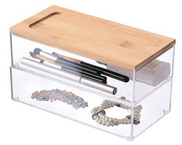 DKD Home Decor Caja de PS y Bambú Transparente y Natural 19x9,5x10 cm