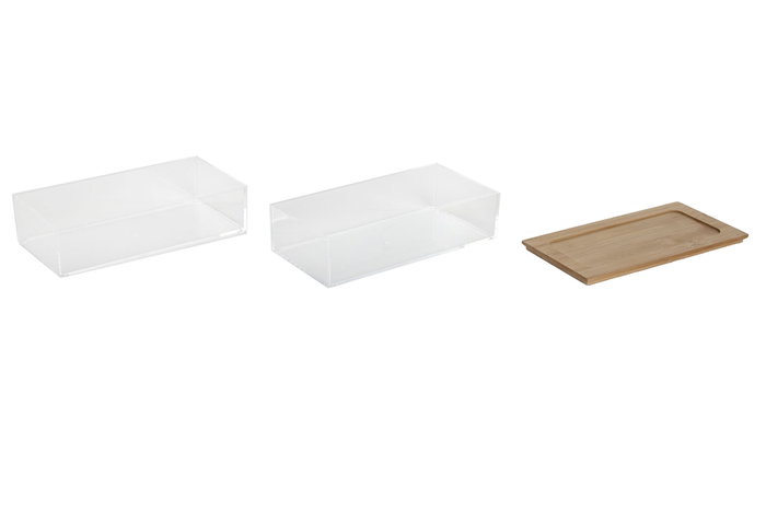 DKD Home Decor Caja de PS y Bambú Transparente y Natural 19x9,5x10 cm
