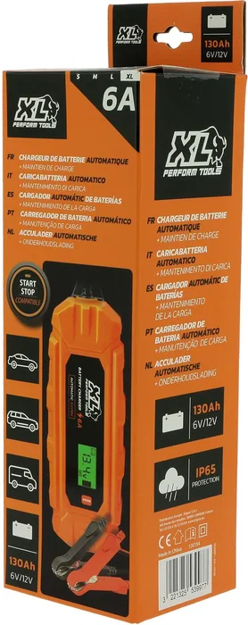 Xl Perform Tools AAAQG37804 Cargador de Batería de Coche 6A 100W 12V con Pantalla Digital IP65 3 Metros Modo Alimentación