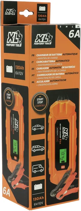 Xl Perform Tools AAAQG37804 Cargador de Batería de Coche 6A 100W 12V con Pantalla Digital IP65 3 Metros Modo Alimentación