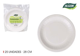 Algon Set 25 Platos Cartón Redondo Soja 28 cm (15 Unidades)