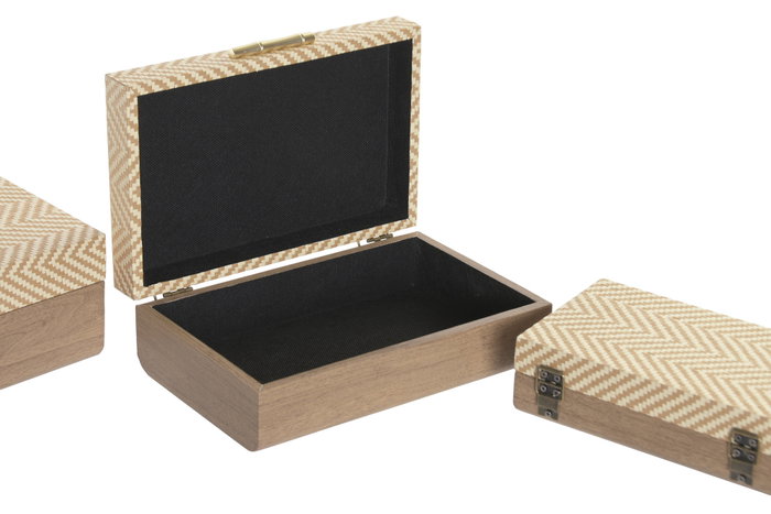 DKD Home Decor Set de 3 Cajas de Madera Marrón y Natural