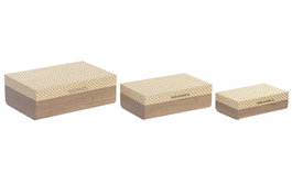 DKD Home Decor Set de 3 Cajas de Madera Marrón y Natural