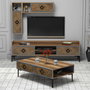 Hanah Home Conjunto Muebles Sala Estar Industrial Nogal y Azul, Unidad TV, Estantes Pared y Mesa Café Elegante y Moderno
