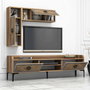 Hanah Home Conjunto Muebles Sala Estar Industrial Nogal y Azul, Unidad TV, Estantes Pared y Mesa Café Elegante y Moderno