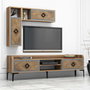 Hanah Home Conjunto Muebles Sala Estar Industrial Nogal y Azul, Unidad TV, Estantes Pared y Mesa Café Elegante y Moderno