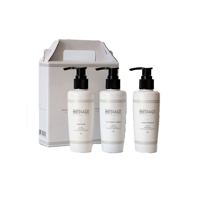 Ines Sage Kit de Alisado 150ml con Champú, Tratamiento Suavizante y Acondicionador para Cabello