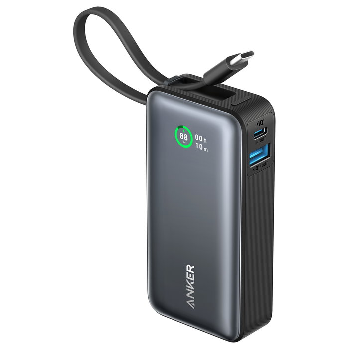 Anker A1259G11 545 Nano PowerBank 10000 mAh Negro PD 30W Carga Rápida USB-C con Cable para Teléfono Móvil, Smartphone, Tableta, Reloj
