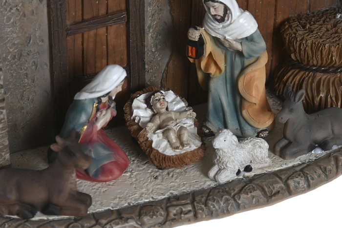 DKD Home Decor Nacimiento Navidad Tradicional Resina LED Multicolor 8 x 17.5 x 21.5 cm