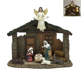 DKD Home Decor Nacimiento Navidad Tradicional Resina LED Multicolor 8 x 17.5 x 21.5 cm