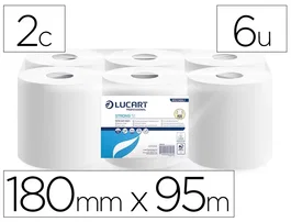 Lucart Papel secamanos celulosa virgen 2 capas 180 mm x 95 m (6 rollos)