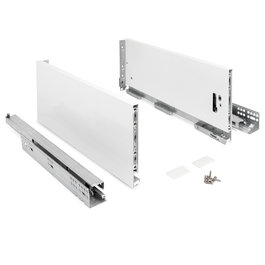 HERRAJES ALK Cajón QUBE Push Extracción Total Blanco H90, H120, H185 Medida Cajón 450mm Extracción Total