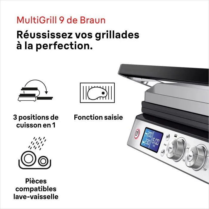 Braun Multi Pro 9 Parrilla multifunción 2000W 3 posiciones de calentamiento Negro / Acero