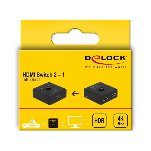 DeLOCK 64072 HDMI 2 - 1 Switch Bidireccional 4K 60 Hz 3840 x 2160 Negro