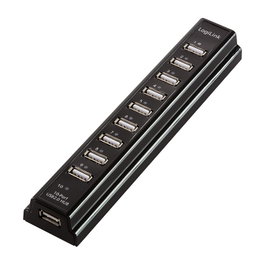 LogiLink UA0096 Hub USB 2.0 con 10 puertos y fuente de alimentación, Negro