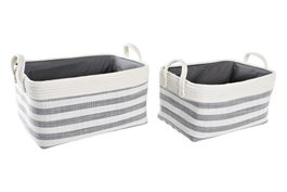 DKD Home Decor Cesta Basicos Gris Blanco Algodon Set de 2 Piezas 30 x 23 x 40 cm