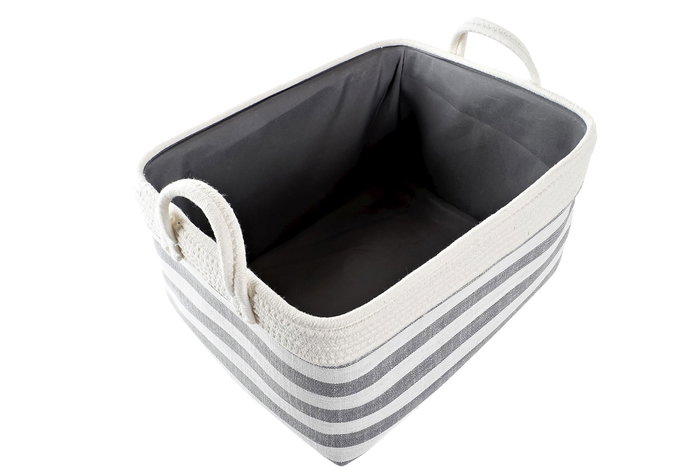 DKD Home Decor Cesta Basicos Gris Blanco Algodon Set de 2 Piezas 30 x 23 x 40 cm