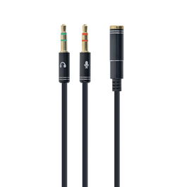 GEMBIRD Adapter Audio Estereo Mini Jack 3.5mm a 4 Pin - Cable de 0.2m 2 x 3.5mm Macho a Macho Color Negro