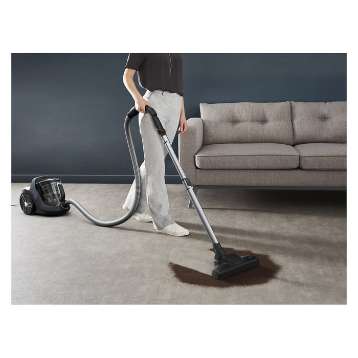 Rowenta Green Force Cyclonic Effitech RO7C36 Aspiradora sin Bolsa Cilíndrica 500W 2.5L HEPA, 99.98% Eficiencia, Negro/Gris/Azul