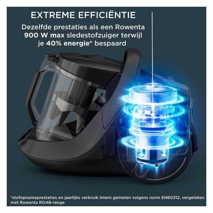 Rowenta Green Force Cyclonic Effitech RO7C36 Aspiradora sin Bolsa Cilíndrica 500W 2.5L HEPA, 99.98% Eficiencia, Negro/Gris/Azul
