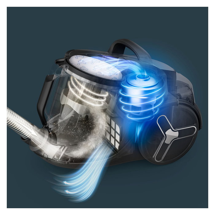 Rowenta Green Force Cyclonic Effitech RO7C36 Aspiradora sin Bolsa Cilíndrica 500W 2.5L HEPA, 99.98% Eficiencia, Negro/Gris/Azul