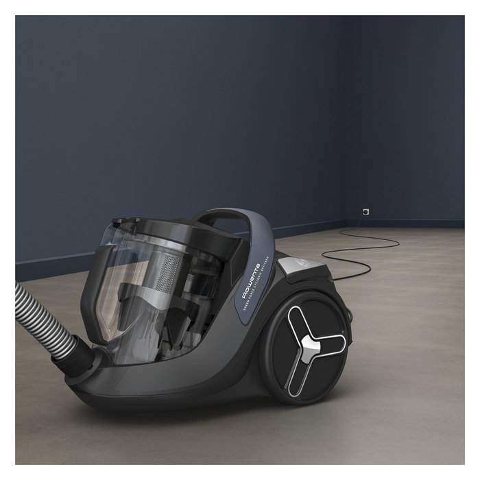 Rowenta Green Force Cyclonic Effitech RO7C36 Aspiradora sin Bolsa Cilíndrica 500W 2.5L HEPA, 99.98% Eficiencia, Negro/Gris/Azul