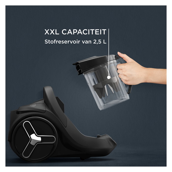 Rowenta Green Force Cyclonic Effitech RO7C36 Aspiradora sin Bolsa Cilíndrica 500W 2.5L HEPA, 99.98% Eficiencia, Negro/Gris/Azul