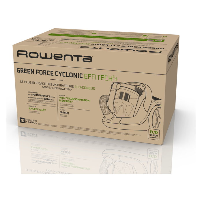 Rowenta Green Force Cyclonic Effitech RO7C36 Aspiradora sin Bolsa Cilíndrica 500W 2.5L HEPA, 99.98% Eficiencia, Negro/Gris/Azul