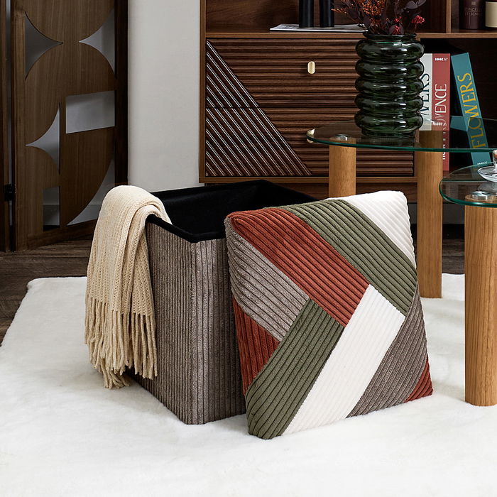 Home Deco Factory Caja-Puf Plegable Scott Patchw Cocooning Poliéster