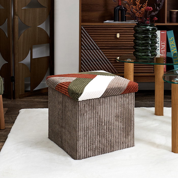 Home Deco Factory Caja-Puf Plegable Scott Patchw Cocooning Poliéster