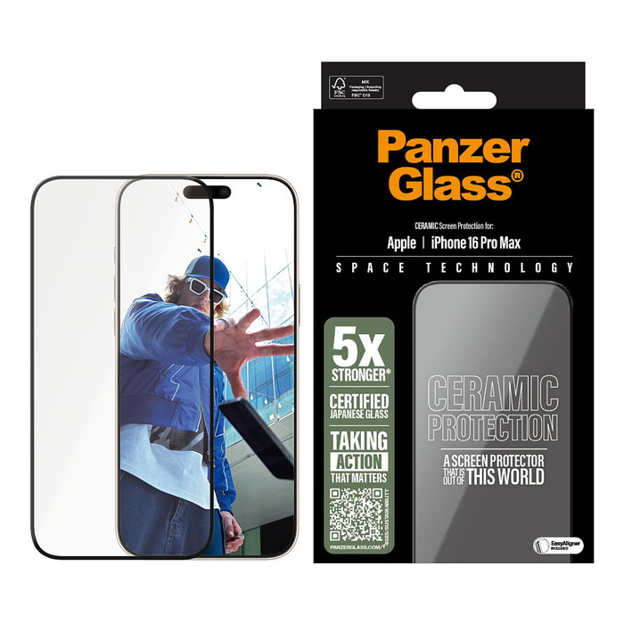 PanzerGlass Protector de Pantalla Ceramic para iPhone 16 Pro Max UWF Ultra-Wide Fit con EasyAligner