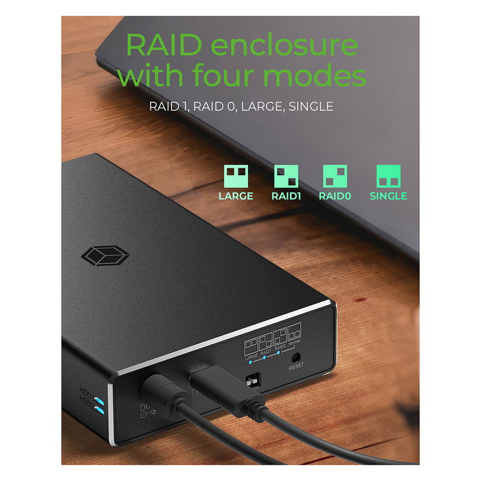 ICY BOX IB-RD2253-C31 Carcasa RAID para 2 HDD/SSD 2.5", USB-C 3.2 Gen 2, 10 Gb/s, SATA III, Negro, Aluminio/Plástico