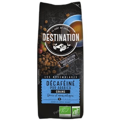 DESTINATION Café en Grano Descafeinado 100% Arábica Ecológico, Paquete de 250 gramos DESTINATION Café en Grano Descafeinado 100% Arábica Ecológico, Paquete de 250 gramos