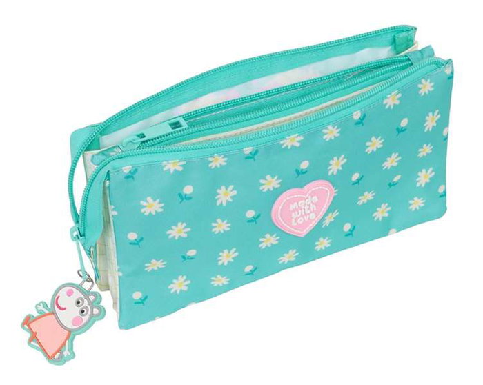 Portatodo Triple Peppa Pig Pretty flowers Amarillo Menta 22 x 12 x 3 cm
