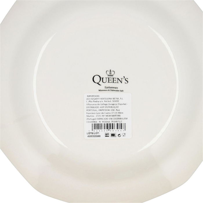 Plato Llano Cerámico Artic White Queen's 27 cm (6 Unidades)