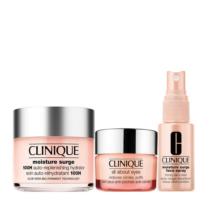 Clinique Moisture Surge Gift Set con Hidratante 100H, Spray y Crema de Ojos