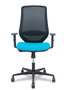 Silla de oficina Mardos con mecanismo Sincro tapizada con Tela color Turquesa y malla color Negro. Equipada con lumbar 1D, Brazos 1D y Ruedas 65mm nailon