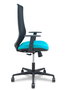 Silla de oficina Mardos con mecanismo Sincro tapizada con Tela color Turquesa y malla color Negro. Equipada con lumbar 1D, Brazos 1D y Ruedas 65mm nailon